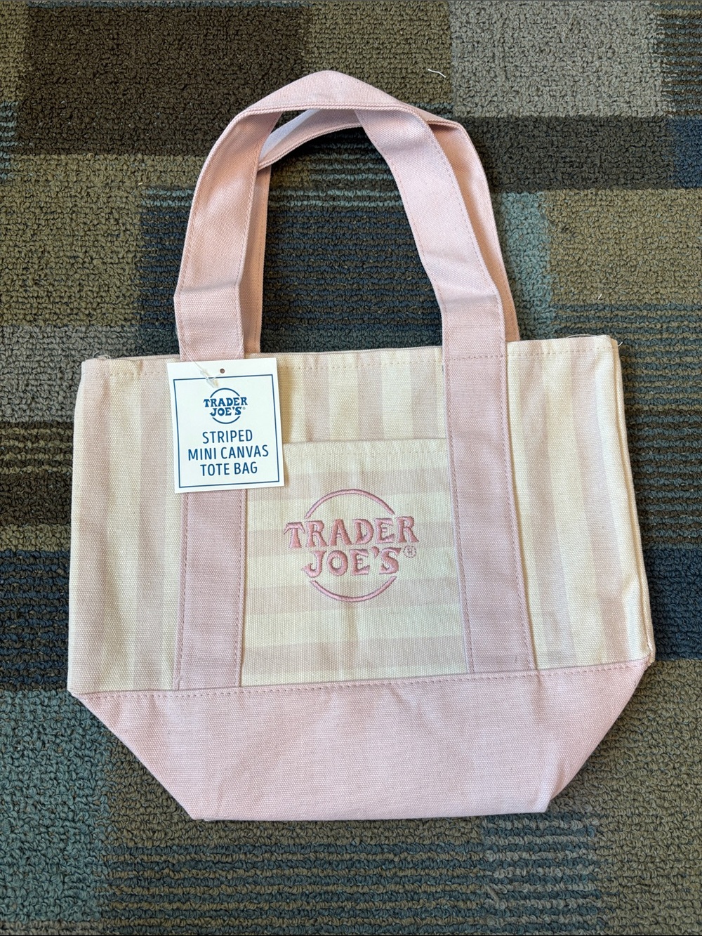 NWT Trader Joe’s Pink Striped Mini Canvas Tote Bag